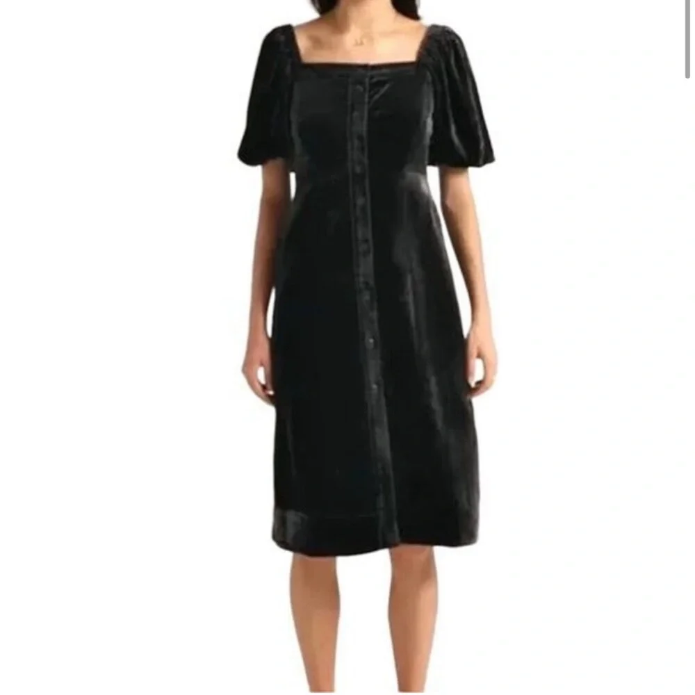 J. Crew Puff-sleeve Velvet Dress in Black